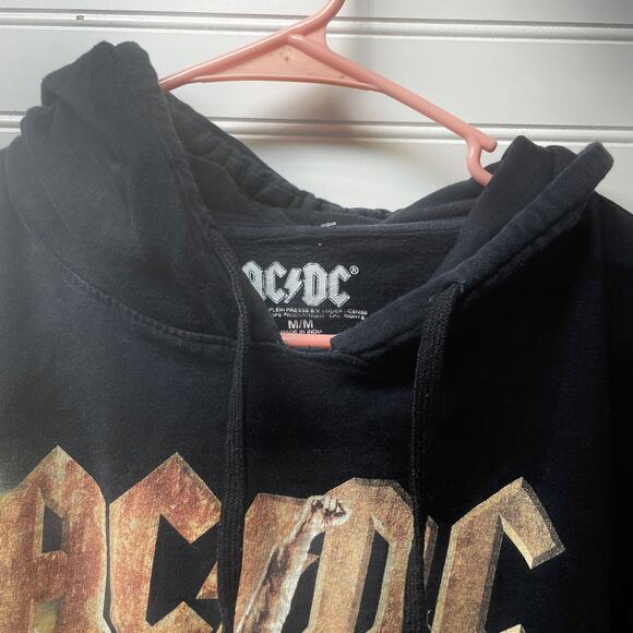 AC/DC Two Tone Hooded Sweatshirt W/Picture of Angus Playing Song Stiff Upper Lip - Picture 3 of 8